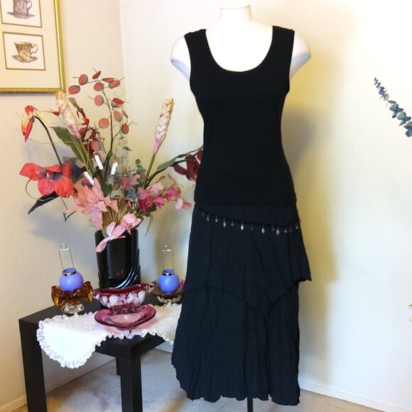 NWT Women Black 2-Layers of Tiered Lined Elastic High Waist Asymmetrical Skirt - Picture 11 of 16